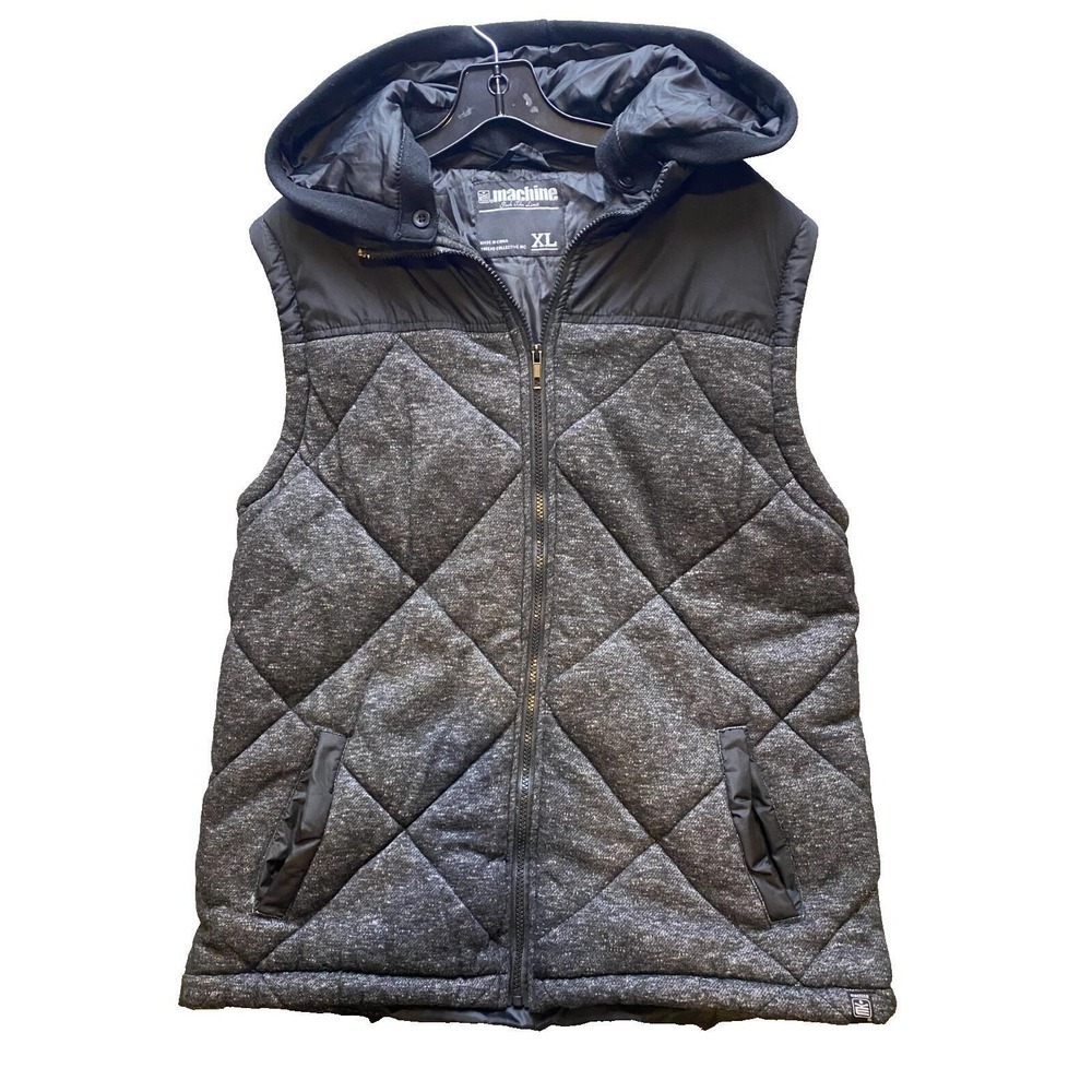 MK MACHINE Vest Mens Extra Large Puffer Detachable‎ Hood Sleeveless